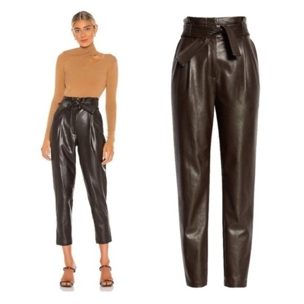 A.L.C. Pants Cobey Straight Leg Belted in Faux Leather Brown